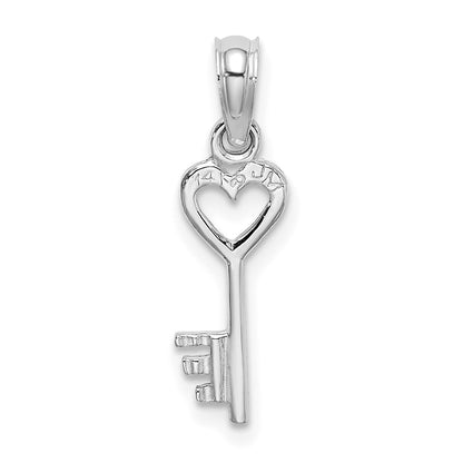 14K White Gold 3D Key W/ Heart Pendant