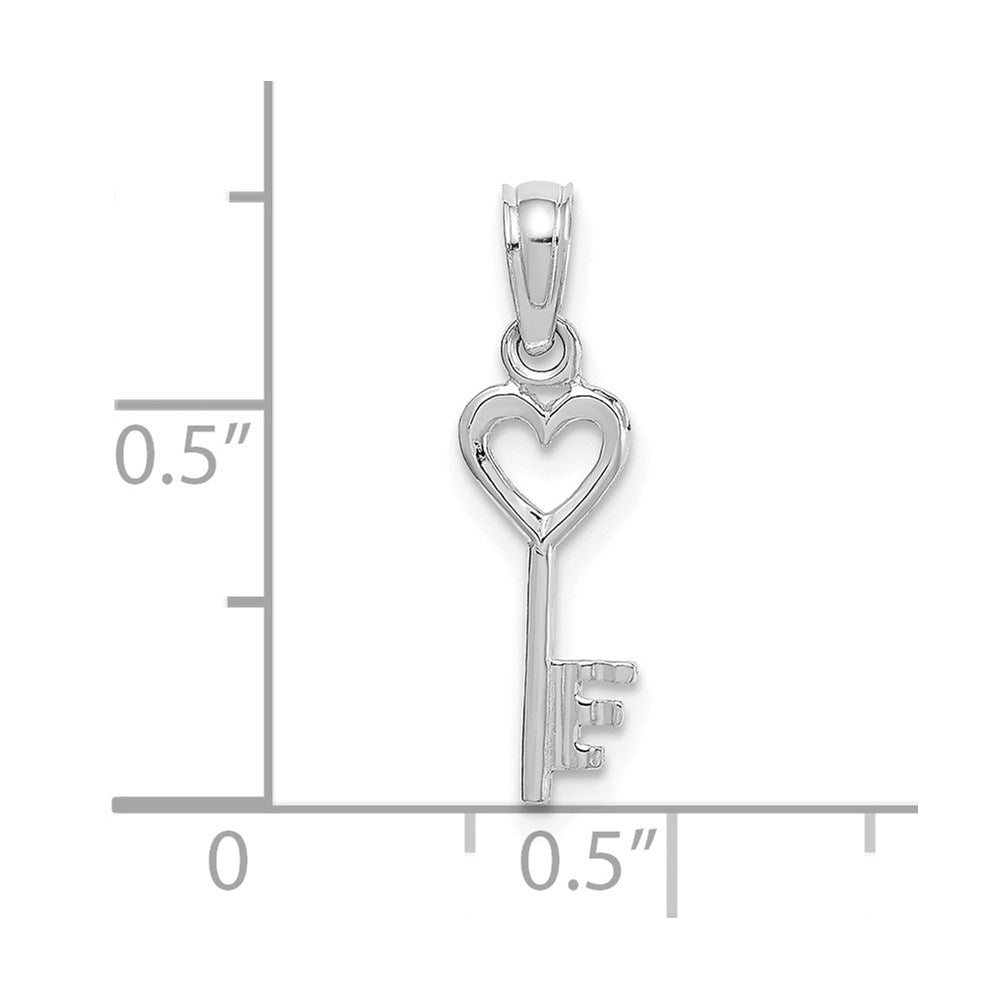 14K White Gold 3D Key W/ Heart Pendant