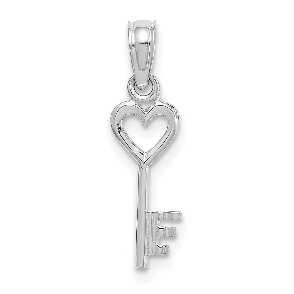 14K White Gold 3D Key W/ Heart Pendant