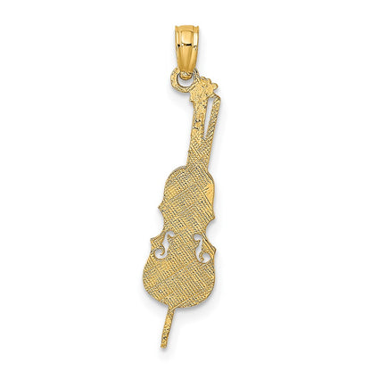 14K Yellow Gold Polished Engraved Upright Bass Charm