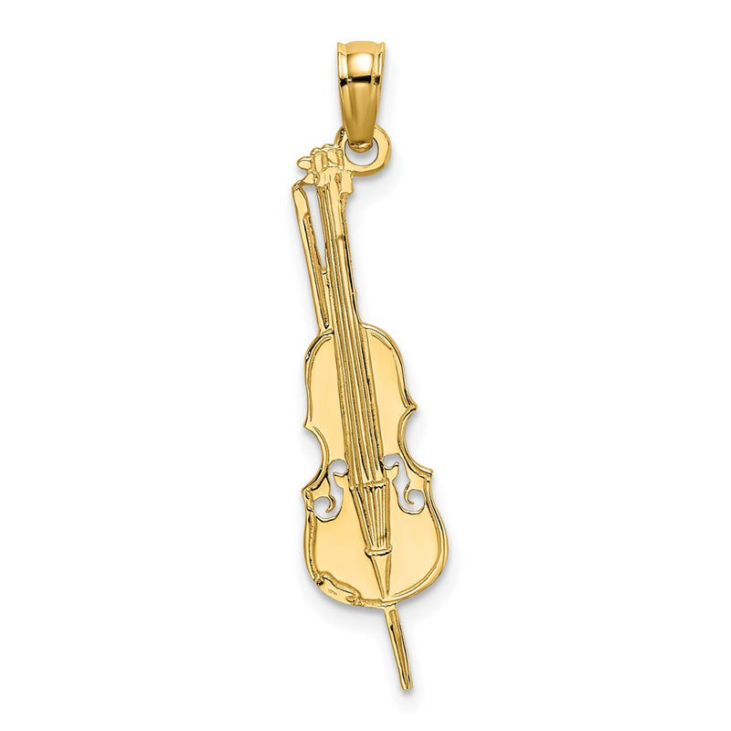 14K Yellow Gold Polished Engraved Upright Bass Charm