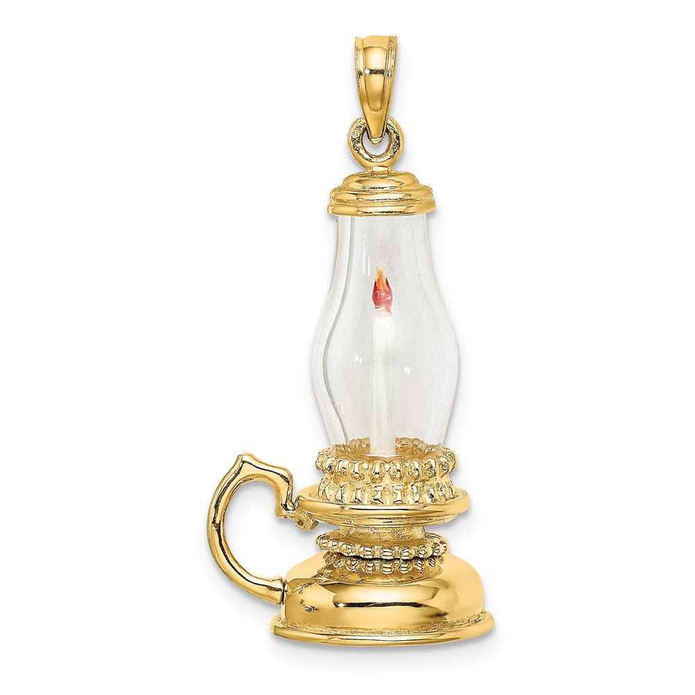 14K Yellow Gold Glass W/ Enamel 3-D Candle Lantern Charm