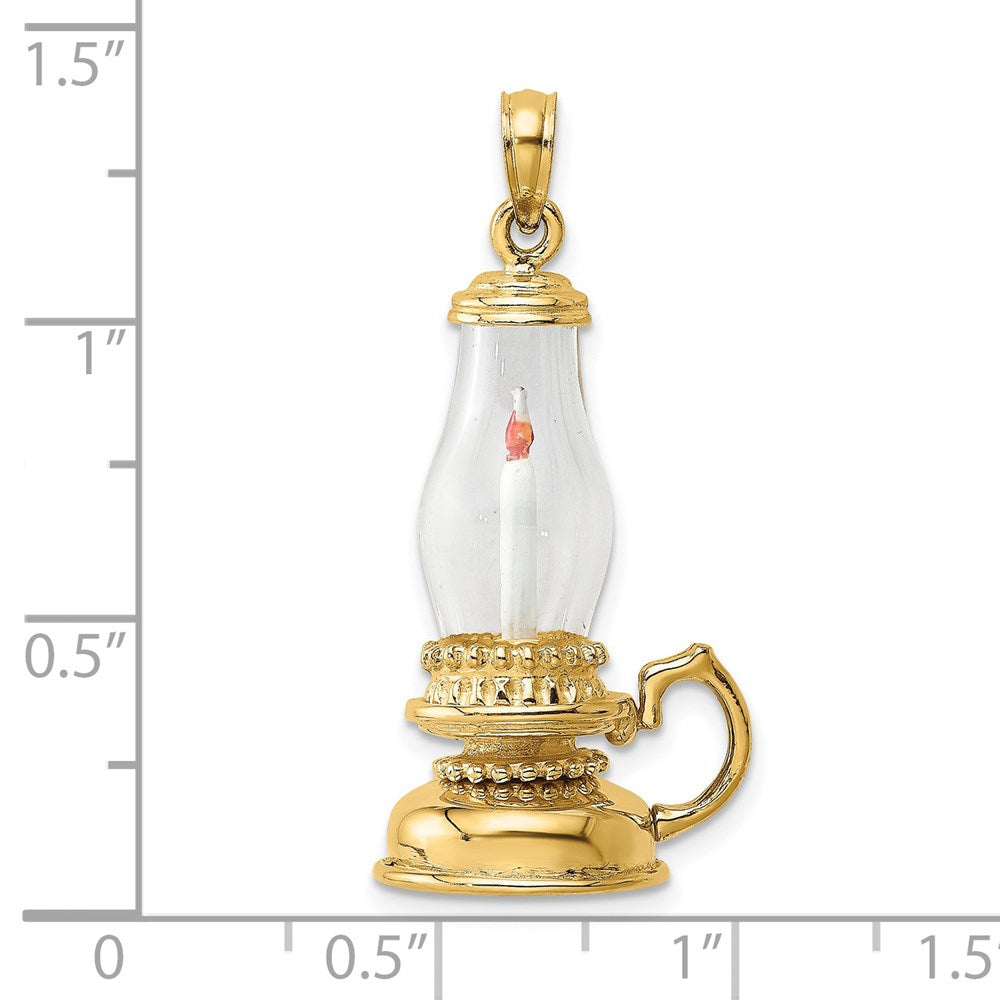 14K Yellow Gold Glass W/ Enamel 3-D Candle Lantern Charm
