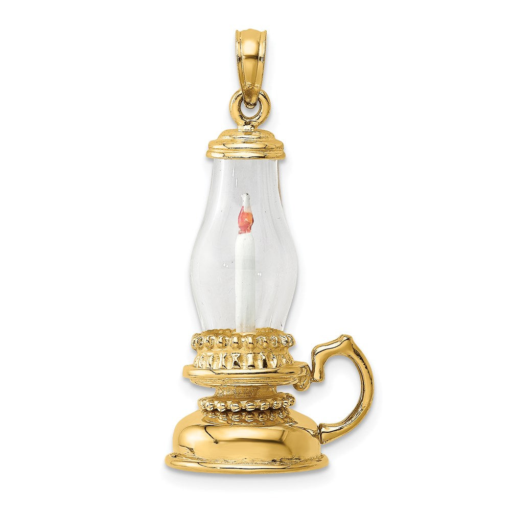 14K Yellow Gold Glass W/ Enamel 3-D Candle Lantern Charm