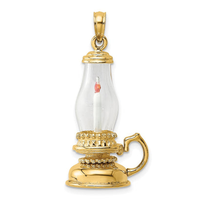 14K Yellow Gold Glass W/ Enamel 3-D Candle Lantern Charm