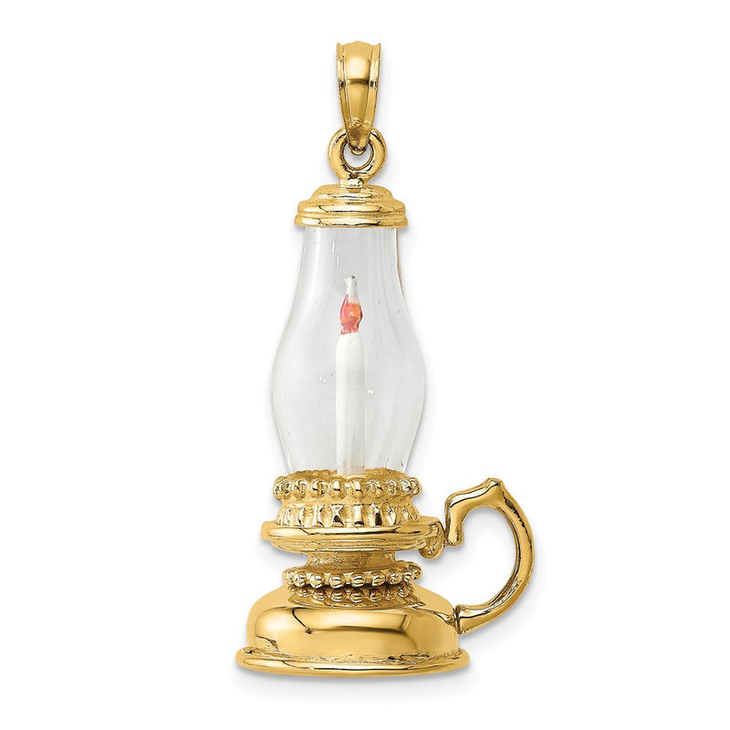 14K Yellow Gold Glass W/ Enamel 3-D Candle Lantern Charm