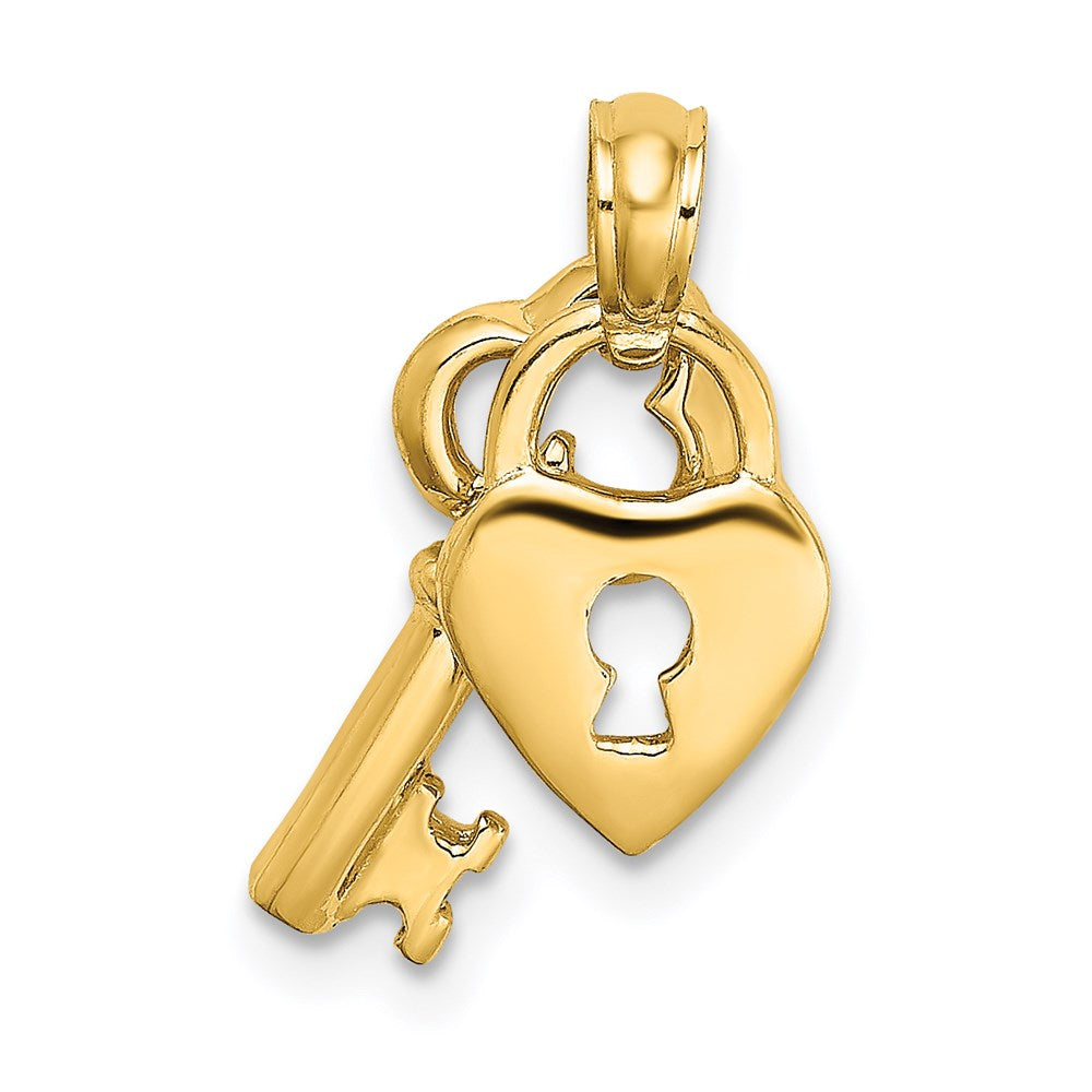 14K Yellow Gold Moveable Dangling Heart And Key Charm