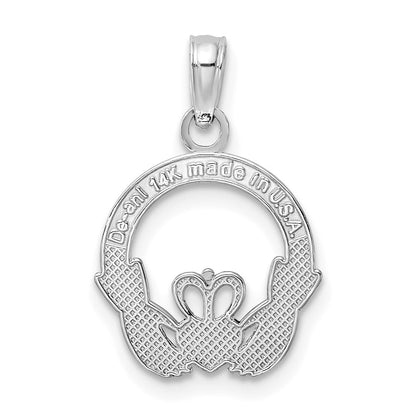 14K White Gold Polished Round Claddagh Charm
