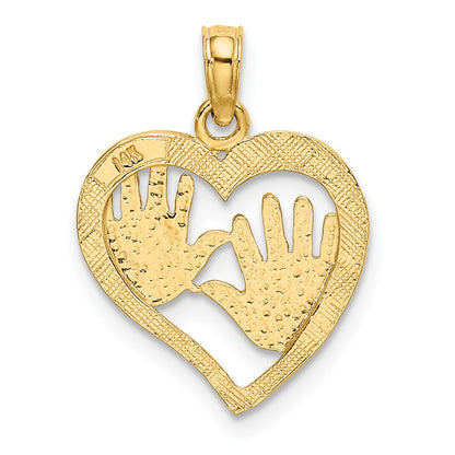 14K Yellow Gold Cut-Out Double Hand Prints In Heart Charm