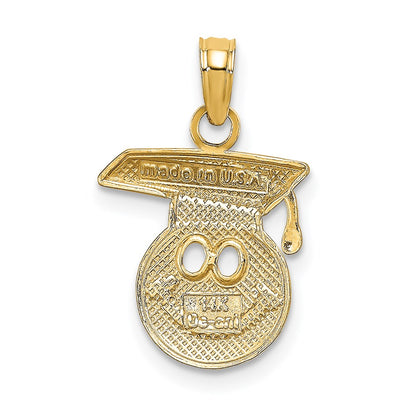 14K Yellow Gold Polished Smiley Face W/ Graduation Cap Charm