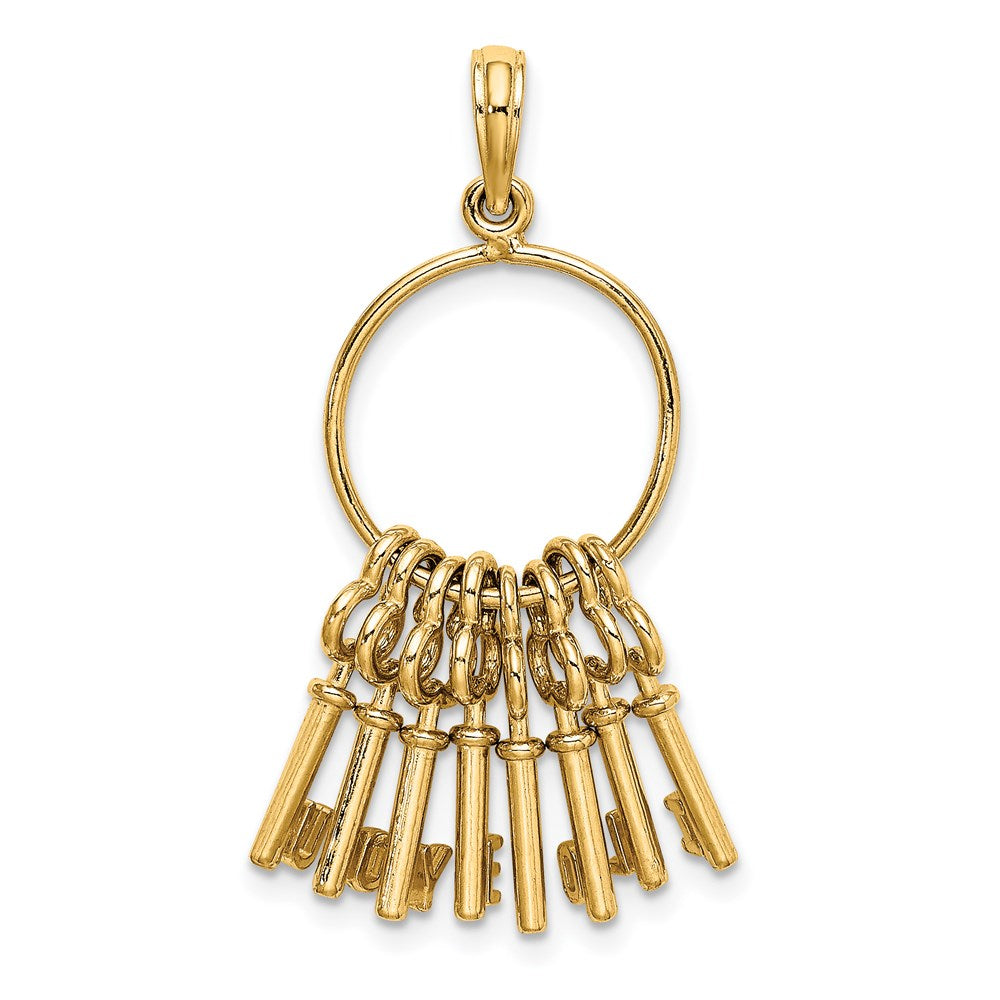 14K Yellow Gold Moveable 3D I Love You Key Chain Charm