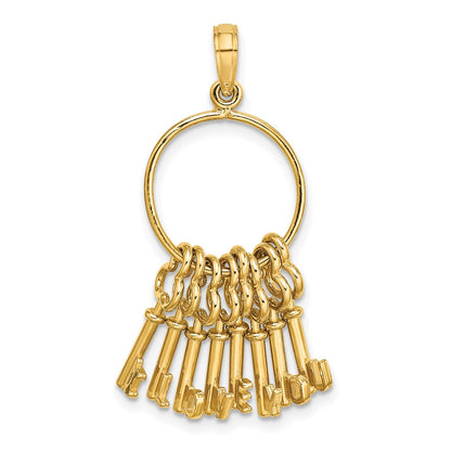 14K Yellow Gold Moveable 3D I Love You Key Chain Charm