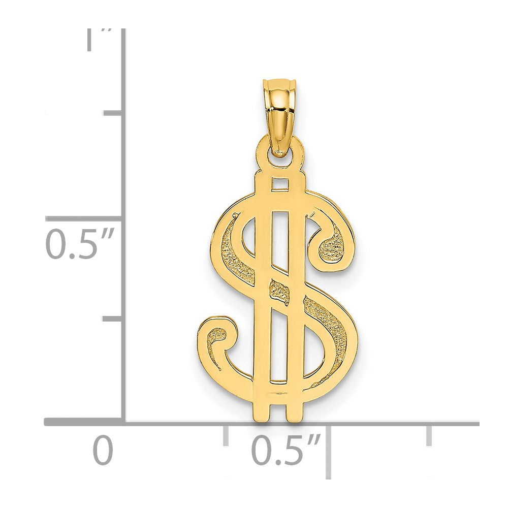 14K Yellow Gold Textured Dollar Sign Charm