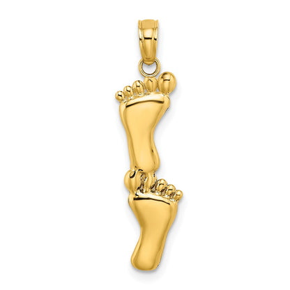 14K Yellow Gold Polished Double Vertical Feet Charm