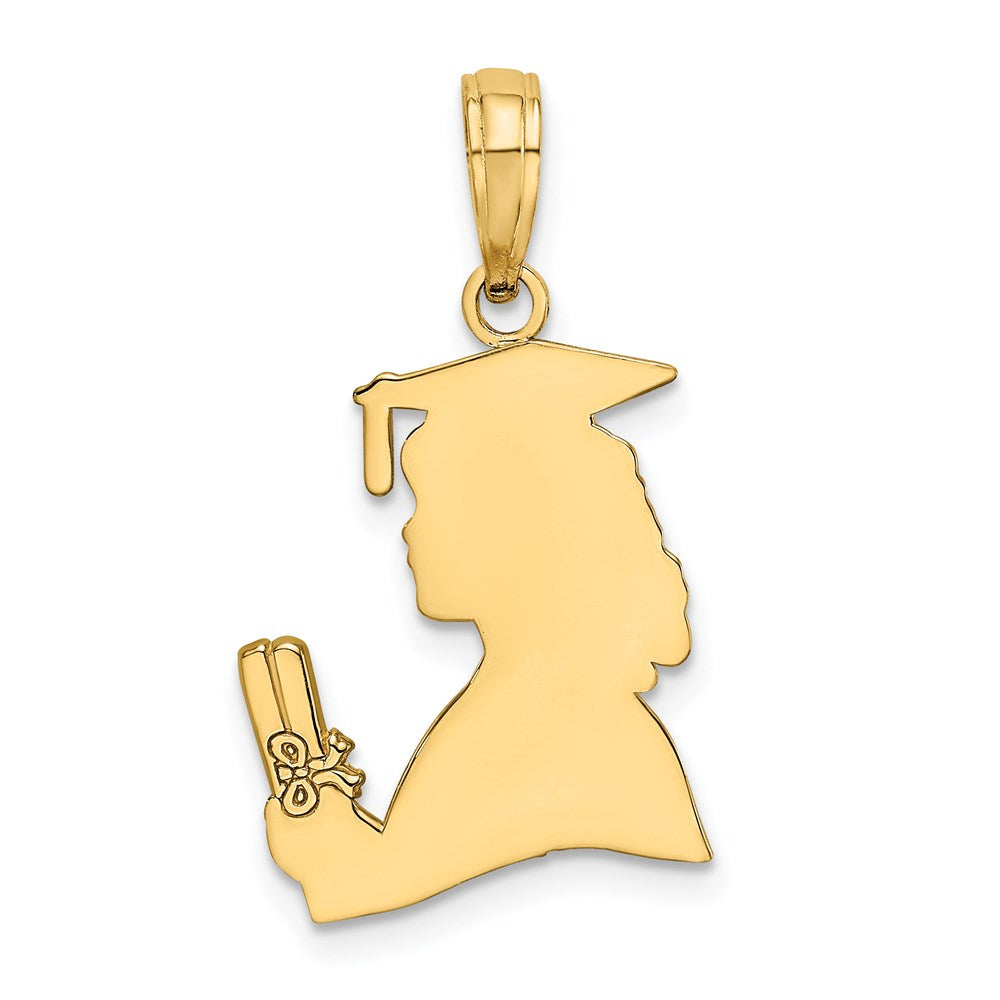 14K Yellow Gold Polished Female Graduation Profile W/ Diploma Charm
