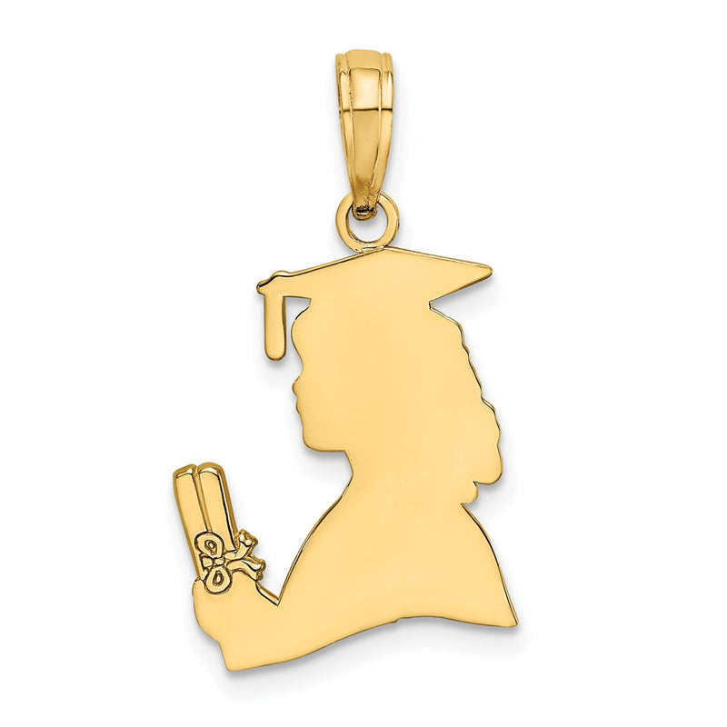 14K Yellow Gold Polished Female Graduation Profile W/ Diploma Charm