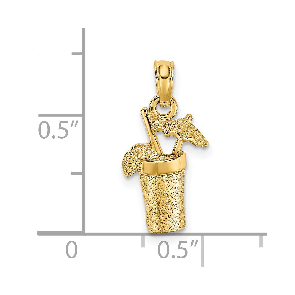 14K Yellow Gold Cocktail Drink W/ Umbrella Charm