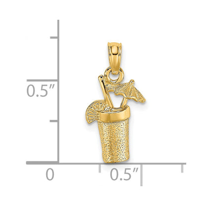 14K Yellow Gold Cocktail Drink W/ Umbrella Charm