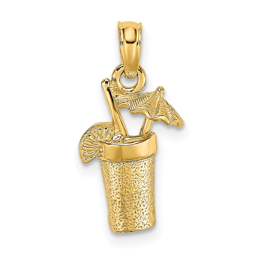 14K Yellow Gold Cocktail Drink W/ Umbrella Charm