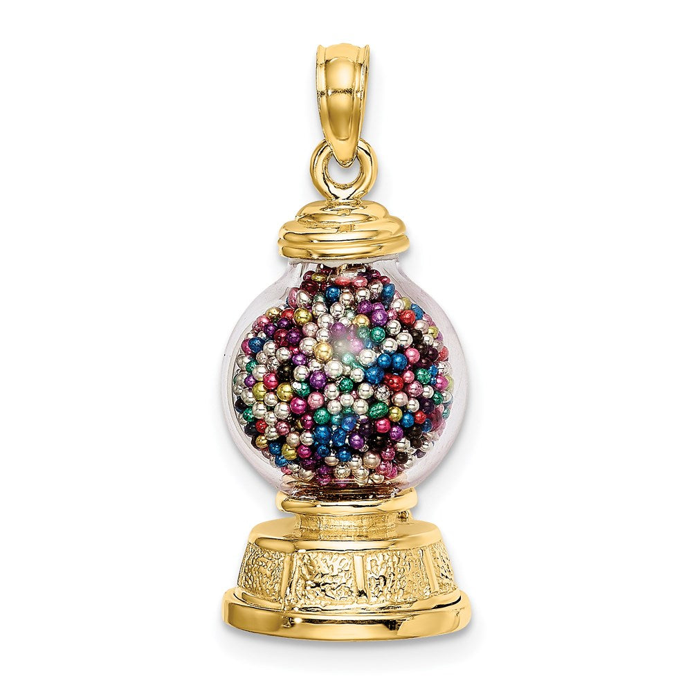 14K Yellow Gold 3-D Moveable Gumball Machine Glass Pendant