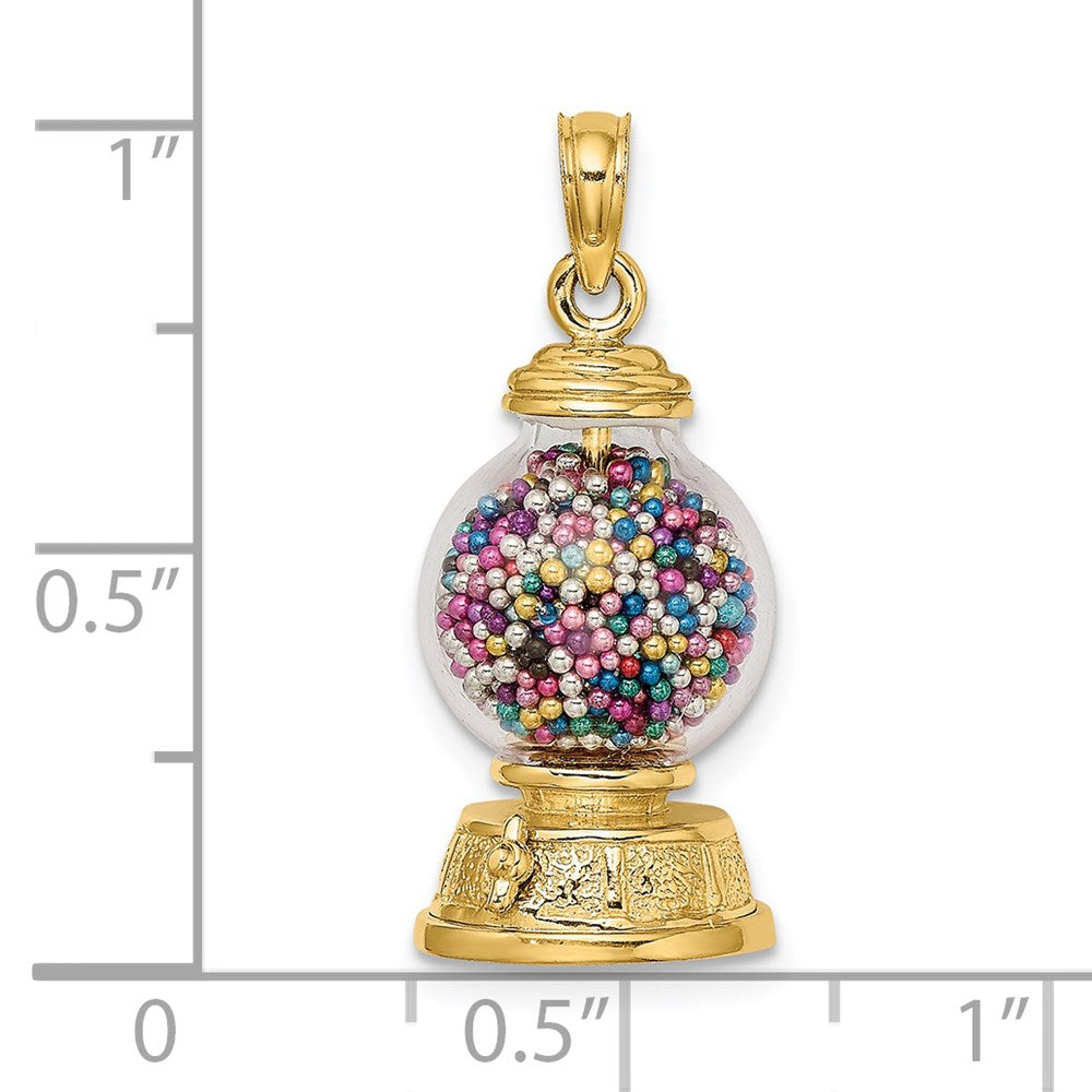 14K Yellow Gold 3-D Moveable Gumball Machine Glass Pendant