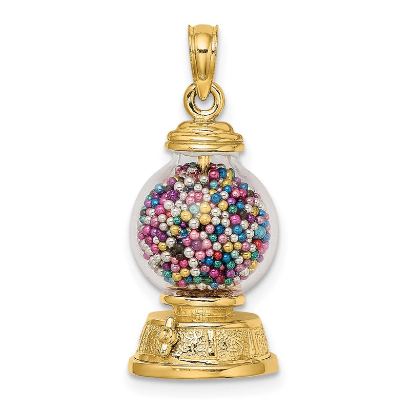 14K Yellow Gold 3-D Moveable Gumball Machine Glass Pendant