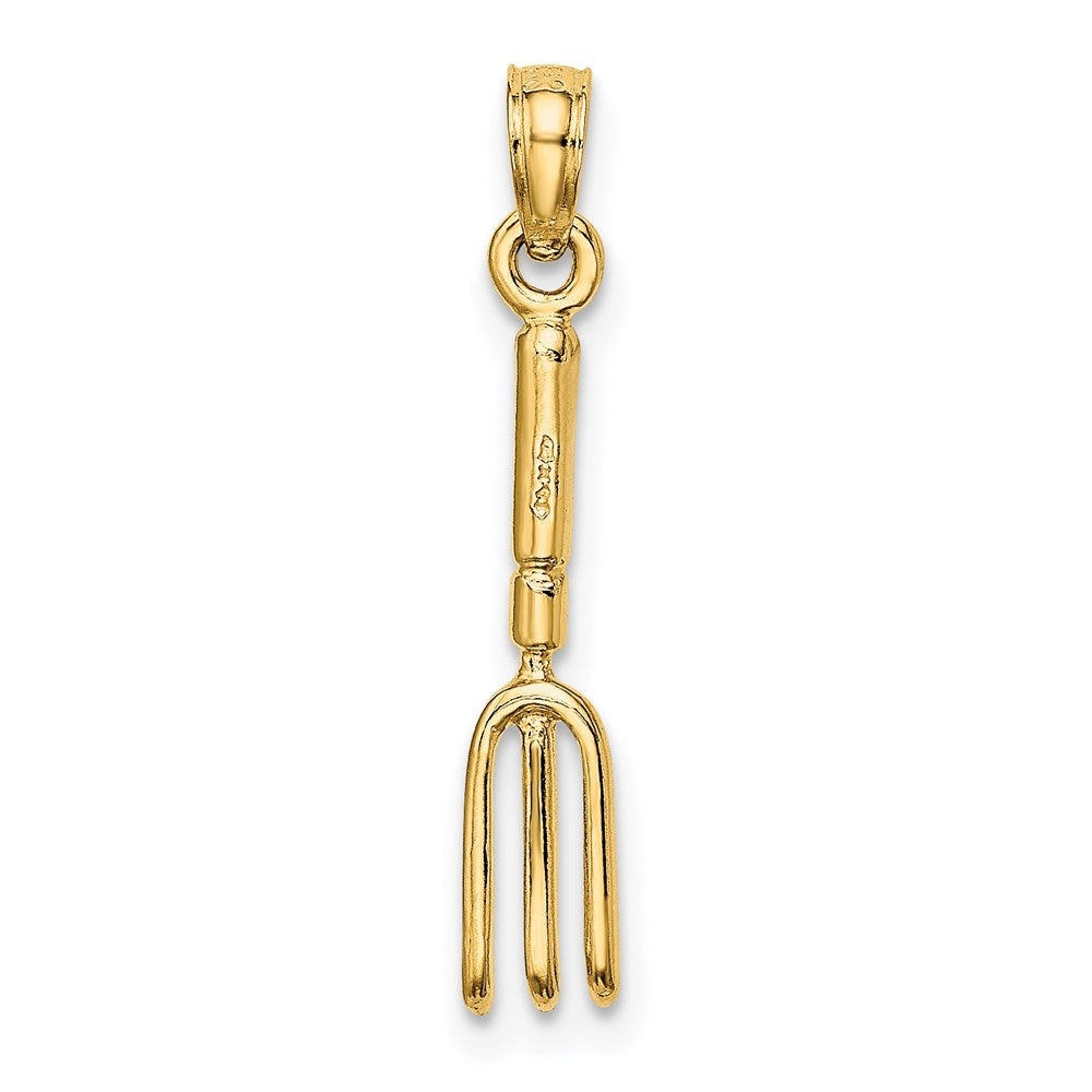 14K Yellow Gold 3-D Fork Garden Tool Charm