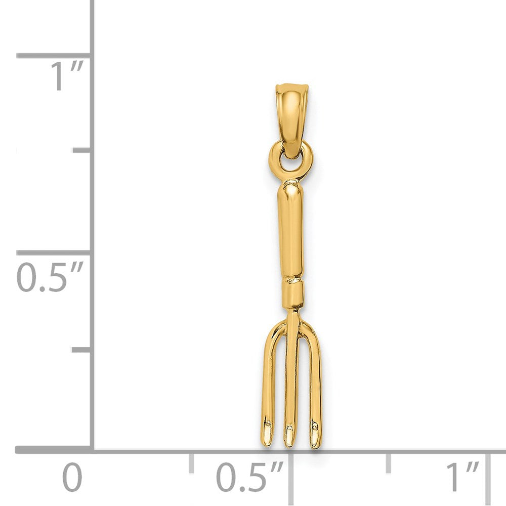 14K Yellow Gold 3-D Fork Garden Tool Charm