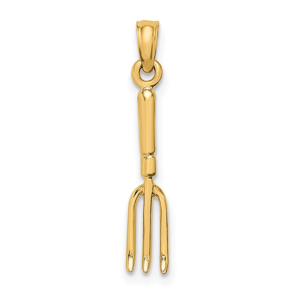 14K Yellow Gold 3-D Fork Garden Tool Charm