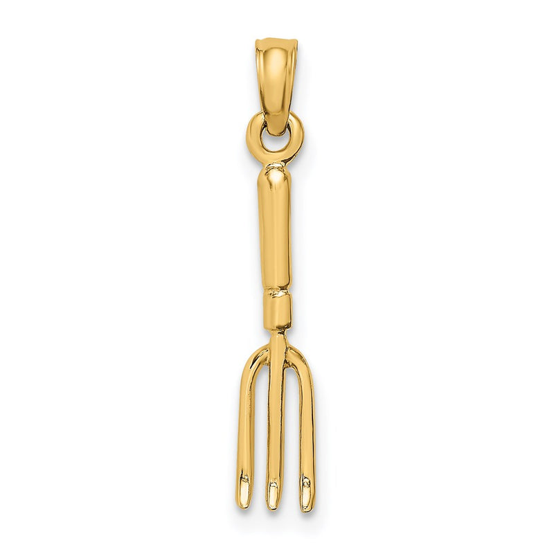 14K Yellow Gold 3-D Fork Garden Tool Charm