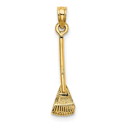 14K Yellow Gold 3-D Leaf Rake Garden Tool Charm