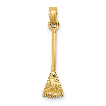 14K Yellow Gold 3-D Leaf Rake Garden Tool Charm