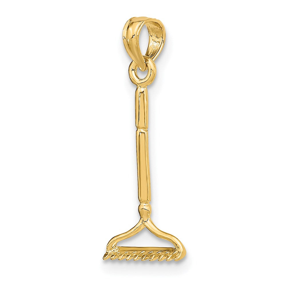 14K Yellow Gold 3-D Landscape Rake Garden Tool Charm
