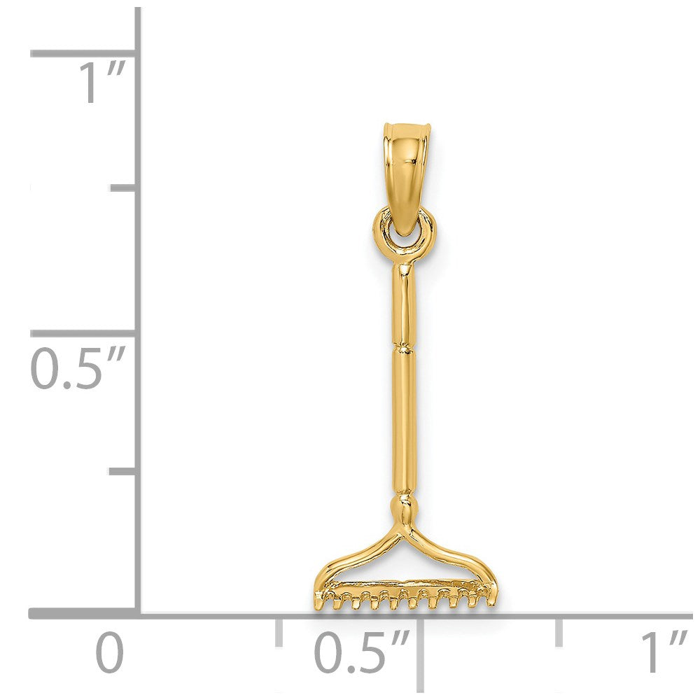 14K Yellow Gold 3-D Landscape Rake Garden Tool Charm