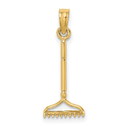 14K Yellow Gold 3-D Landscape Rake Garden Tool Charm