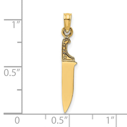 14K Yellow Gold 3-D Polished Butcher Knife Charm