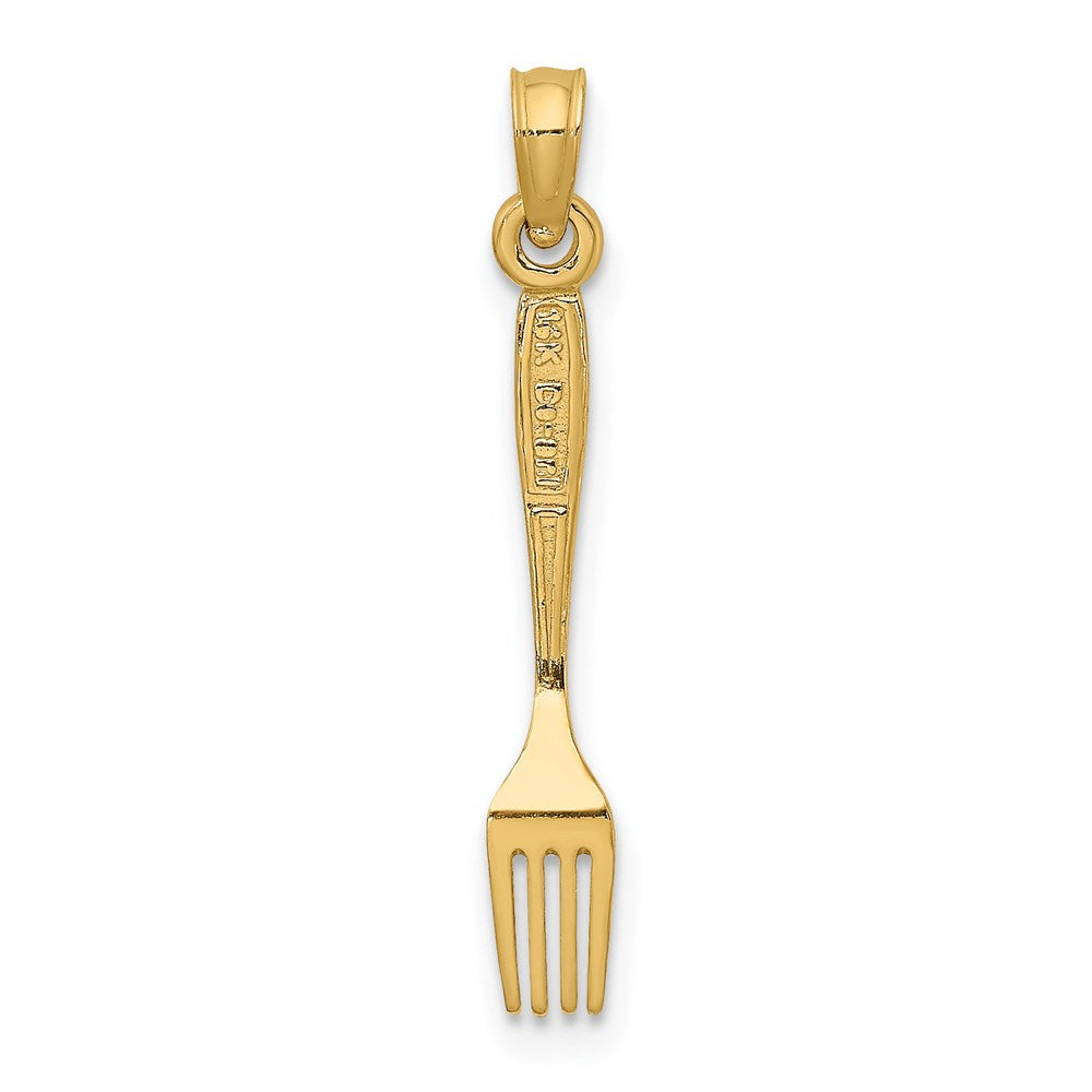 14K Yellow Gold 3-D And Polished Table Fork Charm