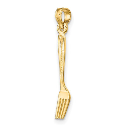 14K Yellow Gold 3-D And Polished Table Fork Charm