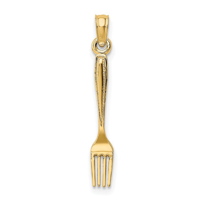 14K Yellow Gold 3-D And Polished Table Fork Charm