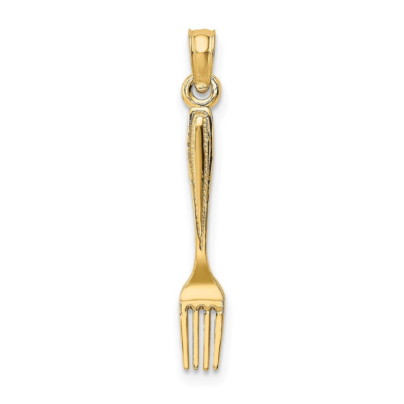 14K Yellow Gold 3-D And Polished Table Fork Charm