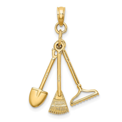 14K Yellow Gold 3-D Moveable Garden Tool Collection Charm