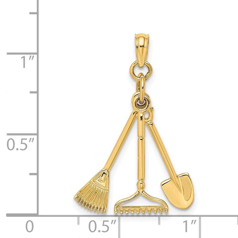 14K Yellow Gold 3-D Moveable Garden Tool Collection Charm