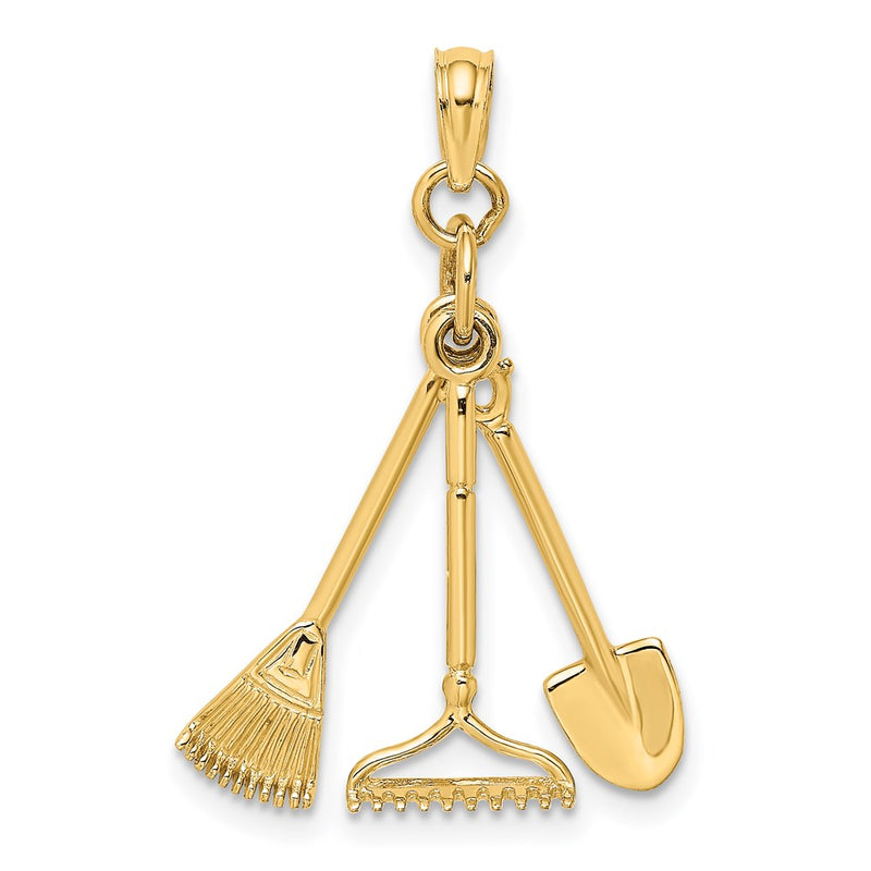 14K Yellow Gold 3-D Moveable Garden Tool Collection Charm