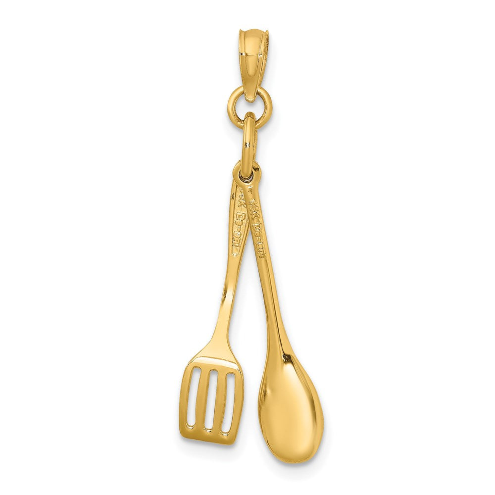 14K Yellow Gold 3-D Moveable Spoon And Spatula Charm