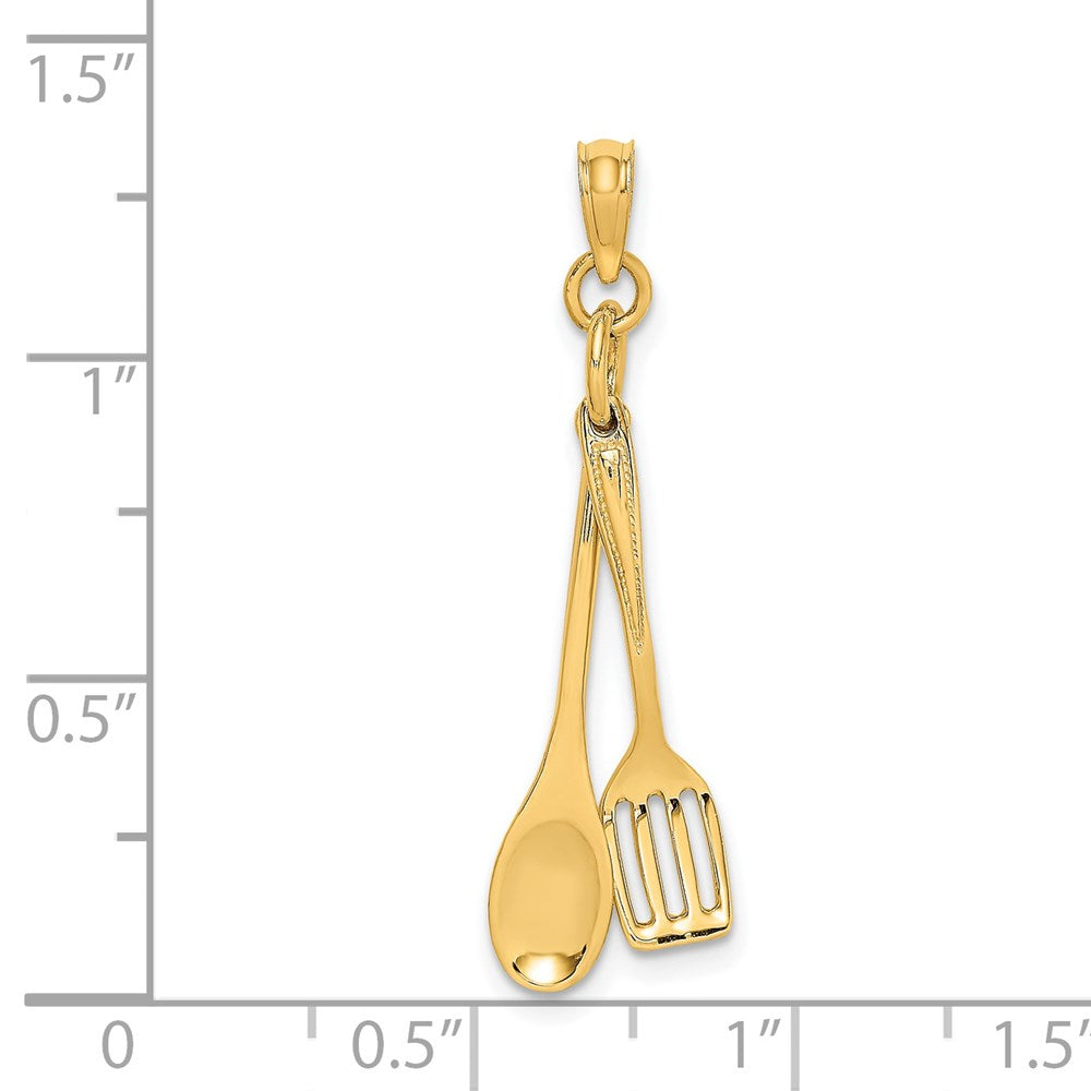 14K Yellow Gold 3-D Moveable Spoon And Spatula Charm