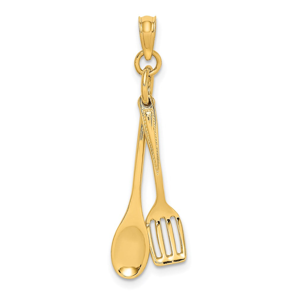 14K Yellow Gold 3-D Moveable Spoon And Spatula Charm