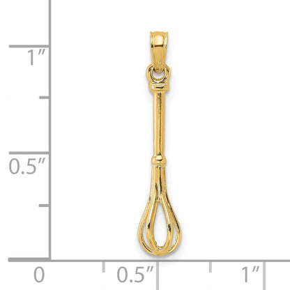 14K Yellow Gold 3-D Polished Whisk Charm