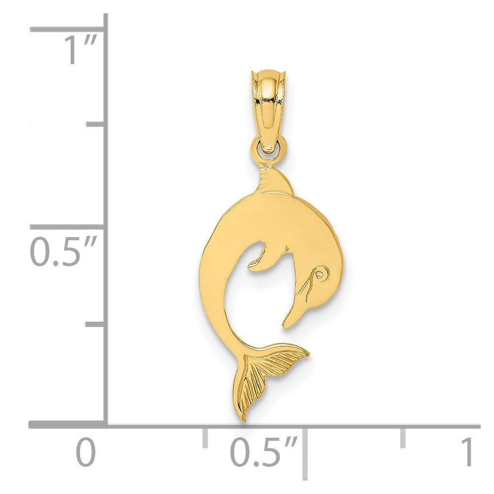 14K Yellow Gold Flat And Polished Dolphin Charm