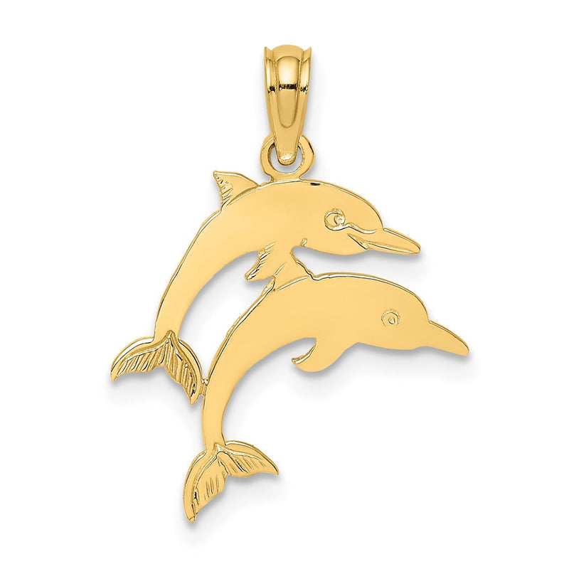 14K Yellow Gold Double Dolphins Charm