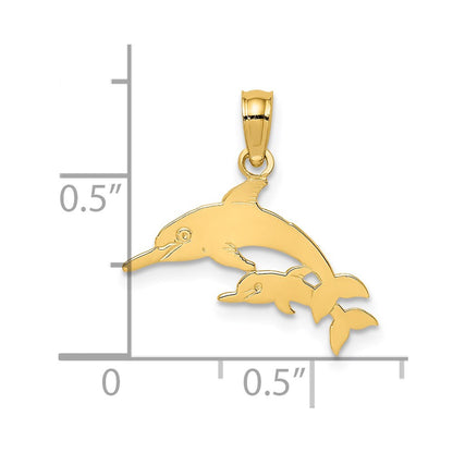 14K Yellow Gold Mother And Calf Dolphin Charm